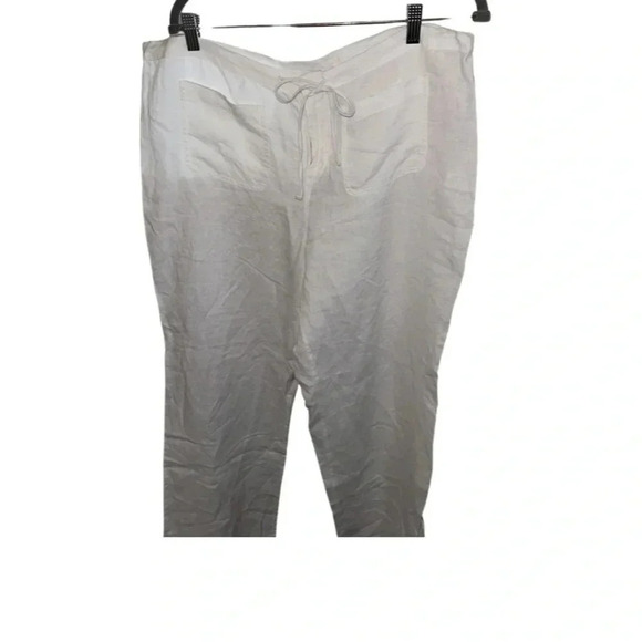 Kenar White Linen Wide Leg Drawstring Pants Size XL - Picture 2 of 8